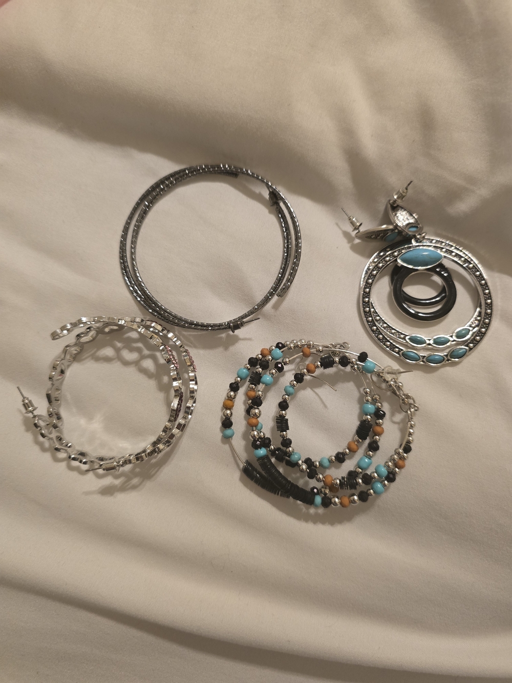 Paparazzi Silver Hoop Earring Set with Turquoise and Brown Beads
